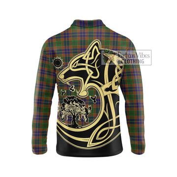 Stevenson Tartan Long Sleeve Polo Shirt with Family Crest Celtic Wolf Style - Tartanvibesclothing Shop