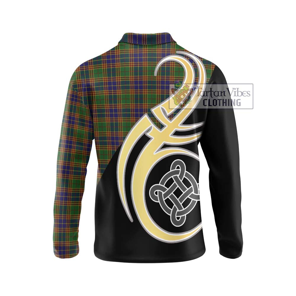 Stevenson Tartan Long Sleeve Polo Shirt with Family Crest and Celtic Symbol Style - Tartan Vibes Clothing
