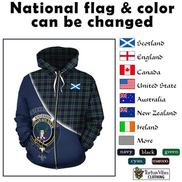 Stevenson Tartan Hoodie with Personalised National Flag and Family Crest Half Style - Tartanvibesclothing Shop