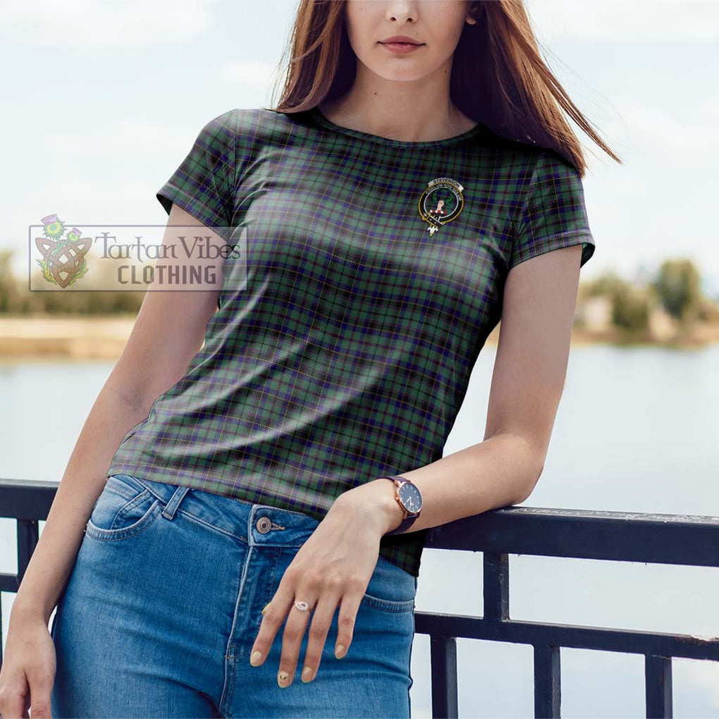 Stevenson Tartan Cotton T-Shirt with Family Crest Women's Shirt - Tartanvibesclothing Shop