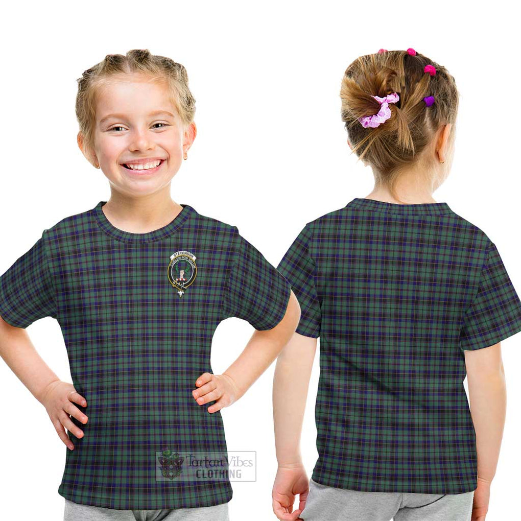 Stevenson Tartan Kid T-Shirt with Family Crest - Tartanvibesclothing Shop