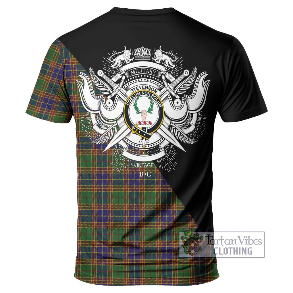 Stevenson Tartan T-Shirt with Family Crest and Military Logo Style - Tartanvibesclothing Shop