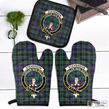 Stevenson Tartan Combo Oven Mitt & Pot-Holder with Family Crest Combo 1 Oven Mitt & 1 Pot-Holder Black - Tartan Vibes Clothing