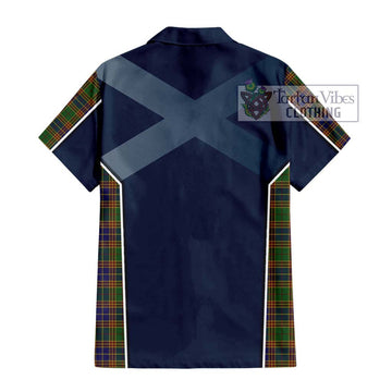 Stevenson Tartan Short Sleeve Button Shirt with Family Crest and Lion Rampant Vibes Sport Style - Tartan Vibes Clothing
