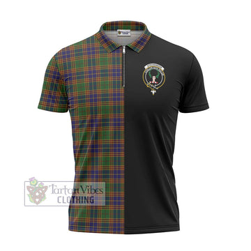 Stevenson Tartan Zipper Polo Shirt with Family Crest and Half Of Me Style - Tartanvibesclothing Shop