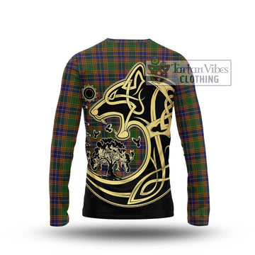 Stevenson Tartan Long Sleeve T-Shirt with Family Crest Celtic Wolf Style - Tartan Vibes Clothing