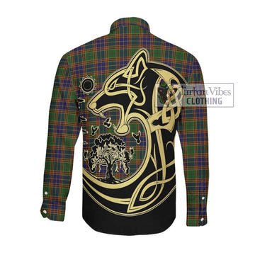 Stevenson Tartan Long Sleeve Button Shirt with Family Crest Celtic Wolf Style Men's Shirt - Tartan Vibes Clothing