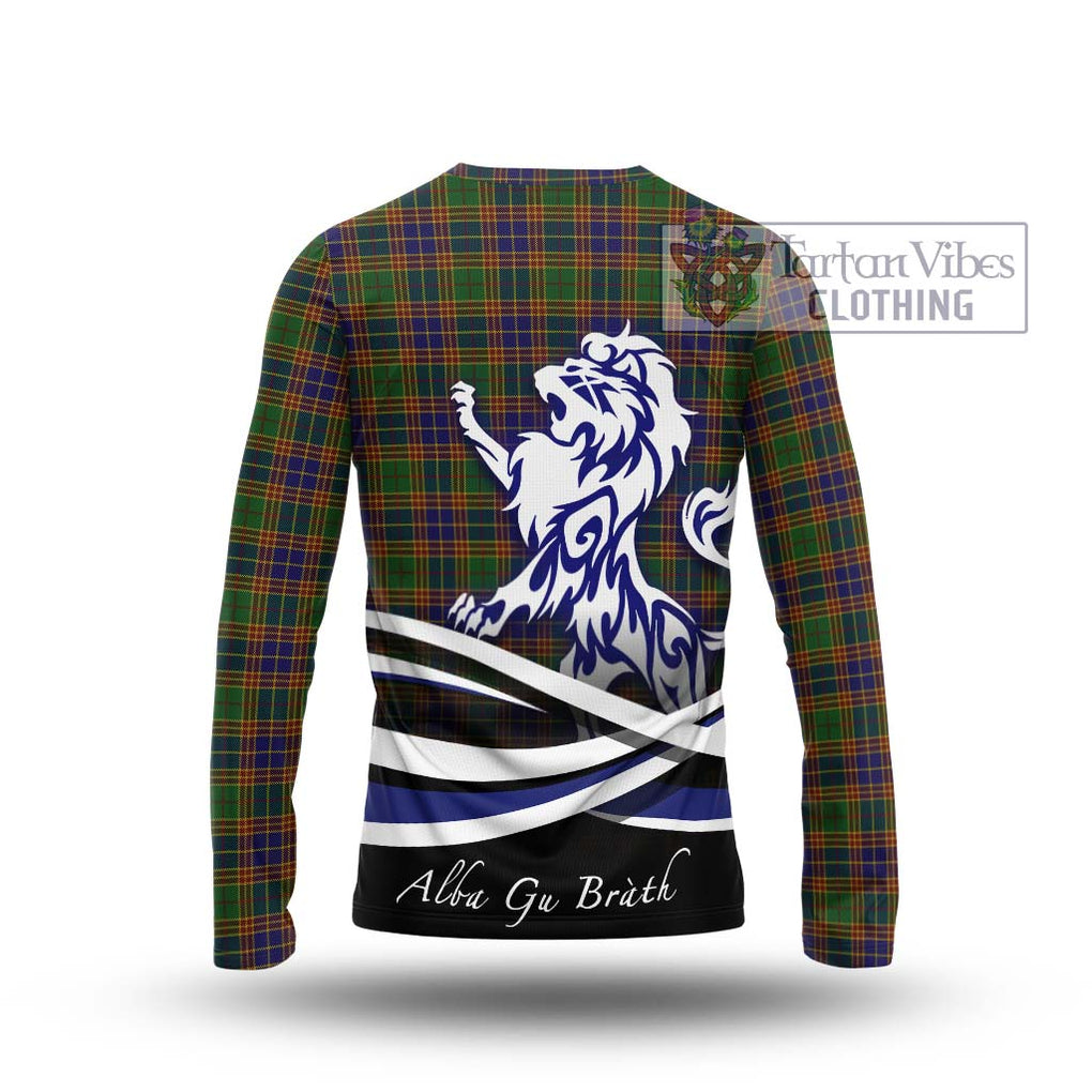 Stevenson Tartan Long Sleeve T-Shirt with Alba Gu Brath Regal Lion Emblem - Tartanvibesclothing Shop