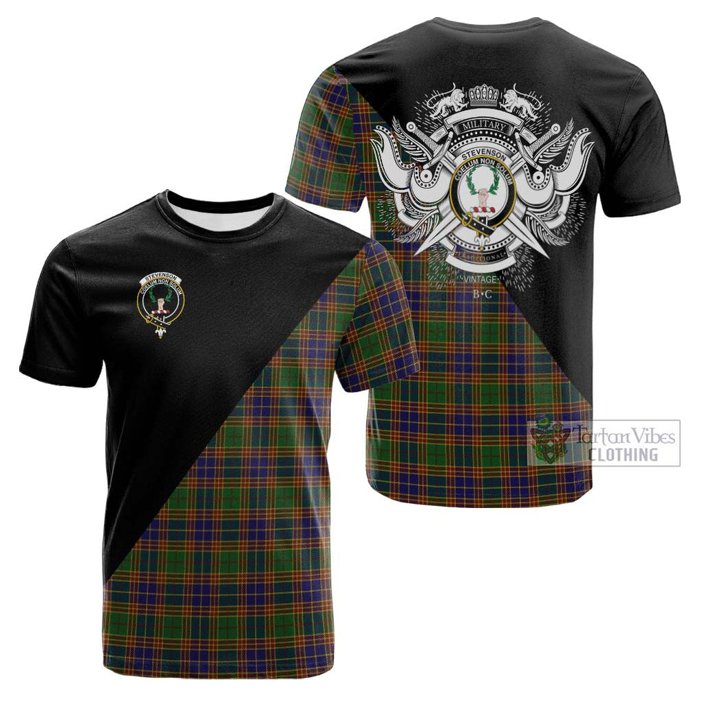 Tartan Vibes Clothing Stevenson Tartan Cotton T-shirt with Family Crest and Military Logo Style