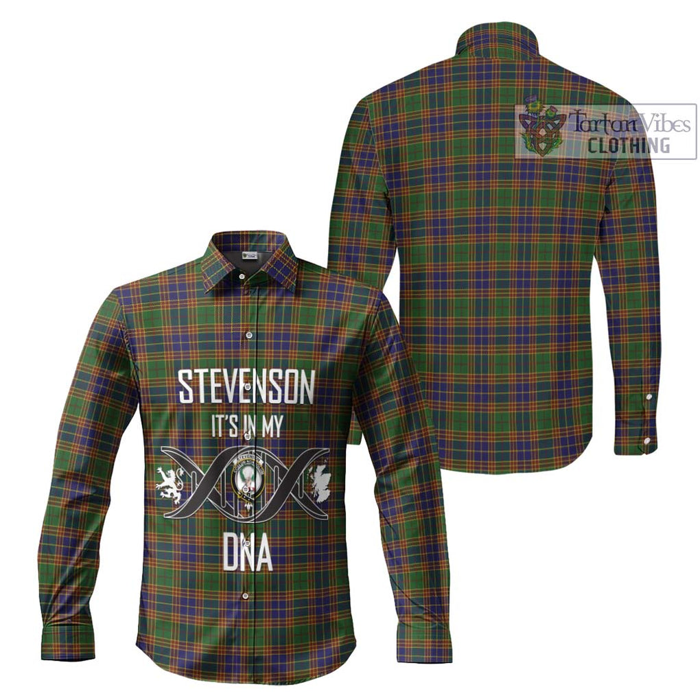 Stevenson Tartan Long Sleeve Button Shirt with Family Crest DNA In Me Style Men's Shirt - Tartanvibesclothing Shop