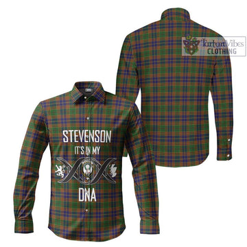 Stevenson Tartan Long Sleeve Button Shirt with Family Crest DNA In Me Style Men's Shirt - Tartanvibesclothing Shop