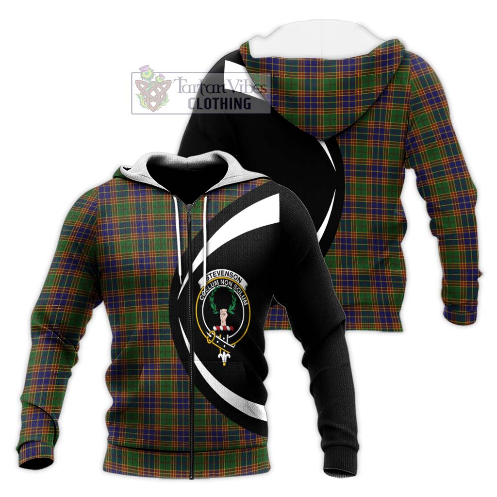 Stevenson Tartan Knitted Hoodie with Family Crest Circle Style Unisex Knitted Zip Hoodie - Tartan Vibes Clothing