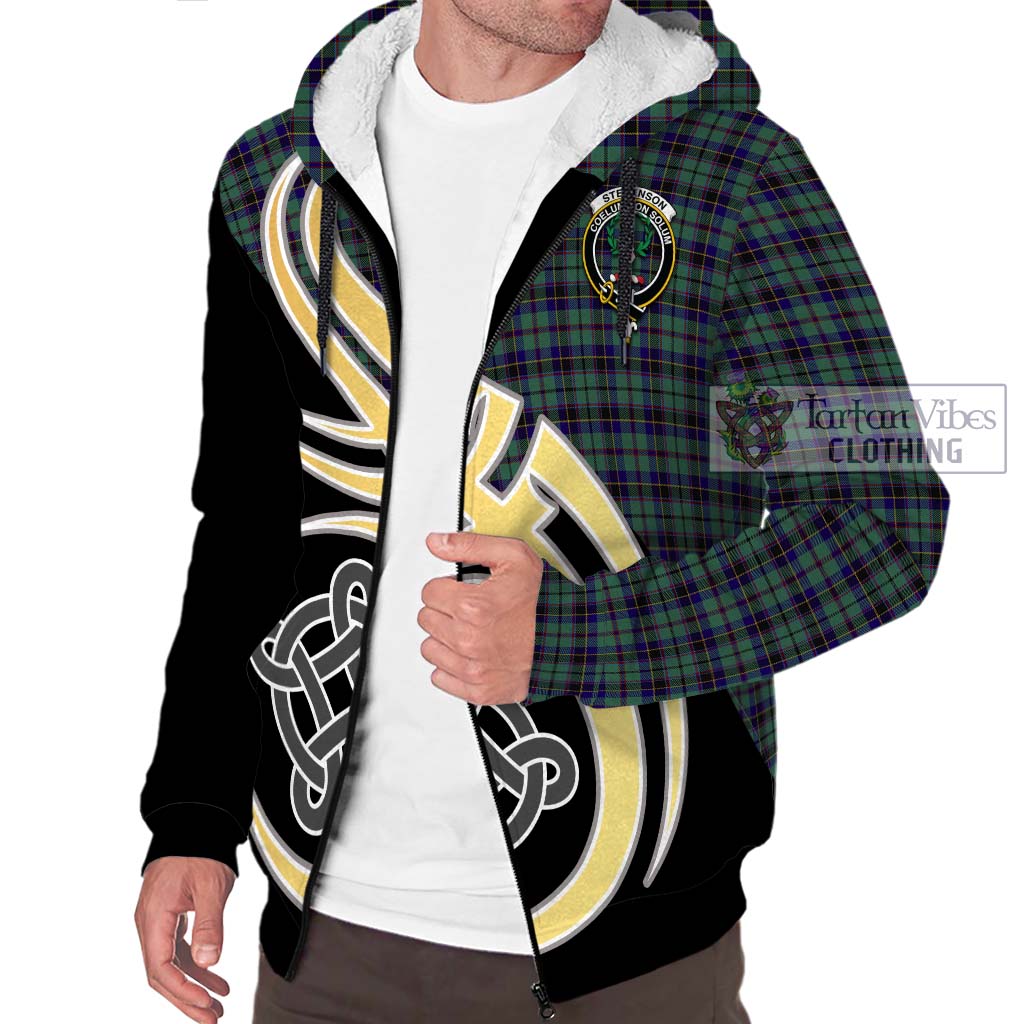 Stevenson Tartan Sherpa Hoodie with Family Crest and Celtic Symbol Style - Tartan Vibes Clothing