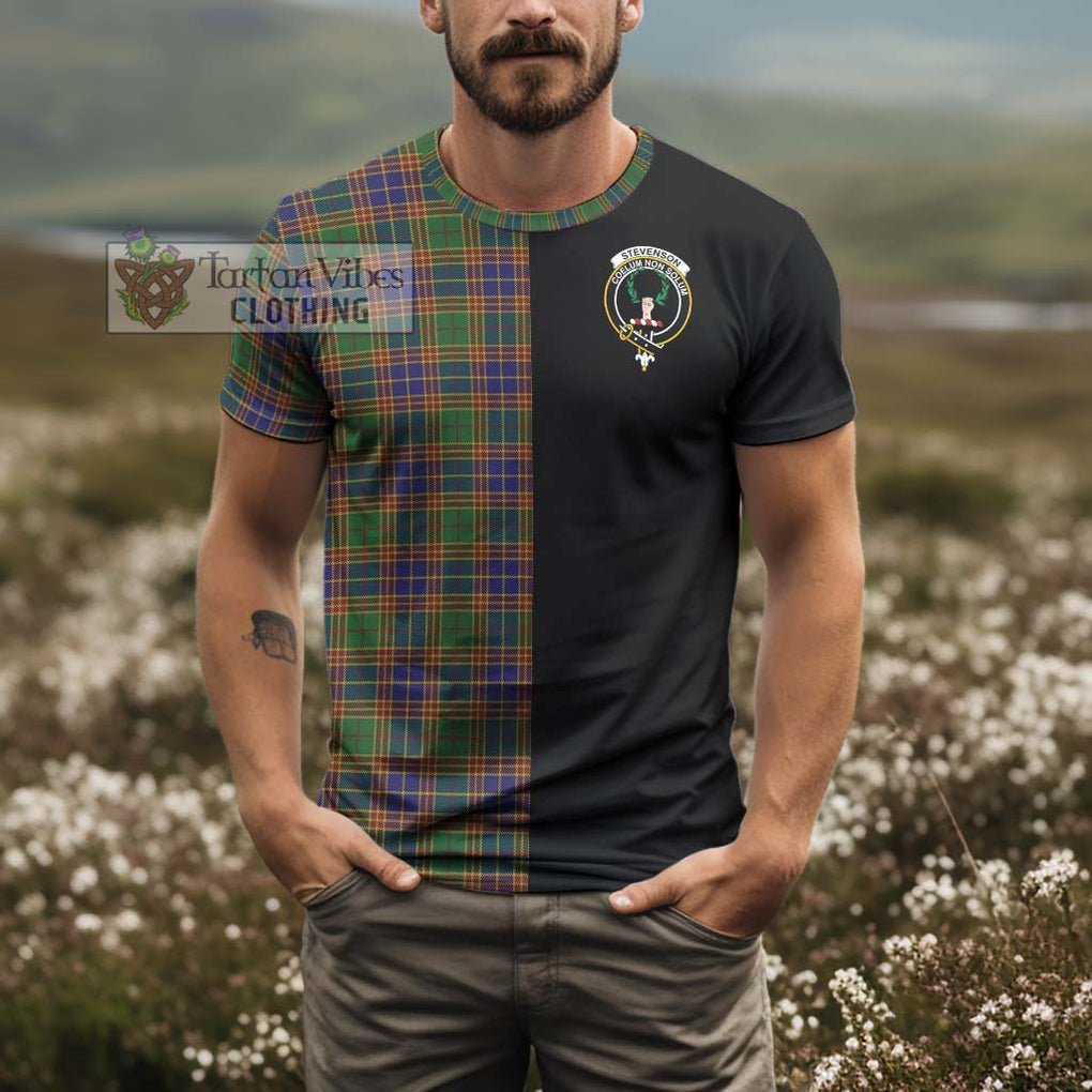 Stevenson Tartan T-Shirt with Family Crest and Half Of Me Style - Tartanvibesclothing Shop