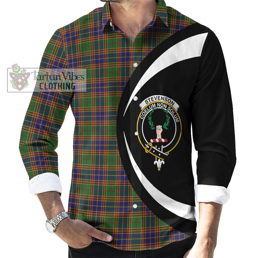 Stevenson Tartan Long Sleeve Button Up with Family Crest Circle Style - Tartan Vibes Clothing