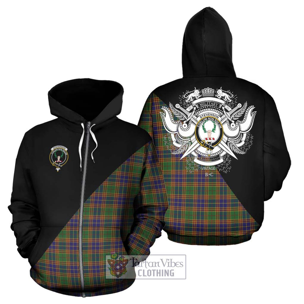 Stevenson Tartan Hoodie with Family Crest and Military Logo Style - Tartanvibesclothing Shop