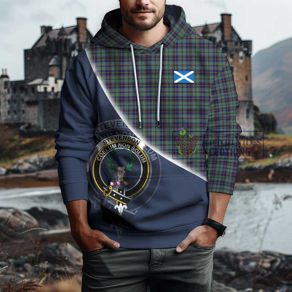 Stevenson Tartan Hoodie with Personalised National Flag and Family Crest Half Style - Tartanvibesclothing Shop