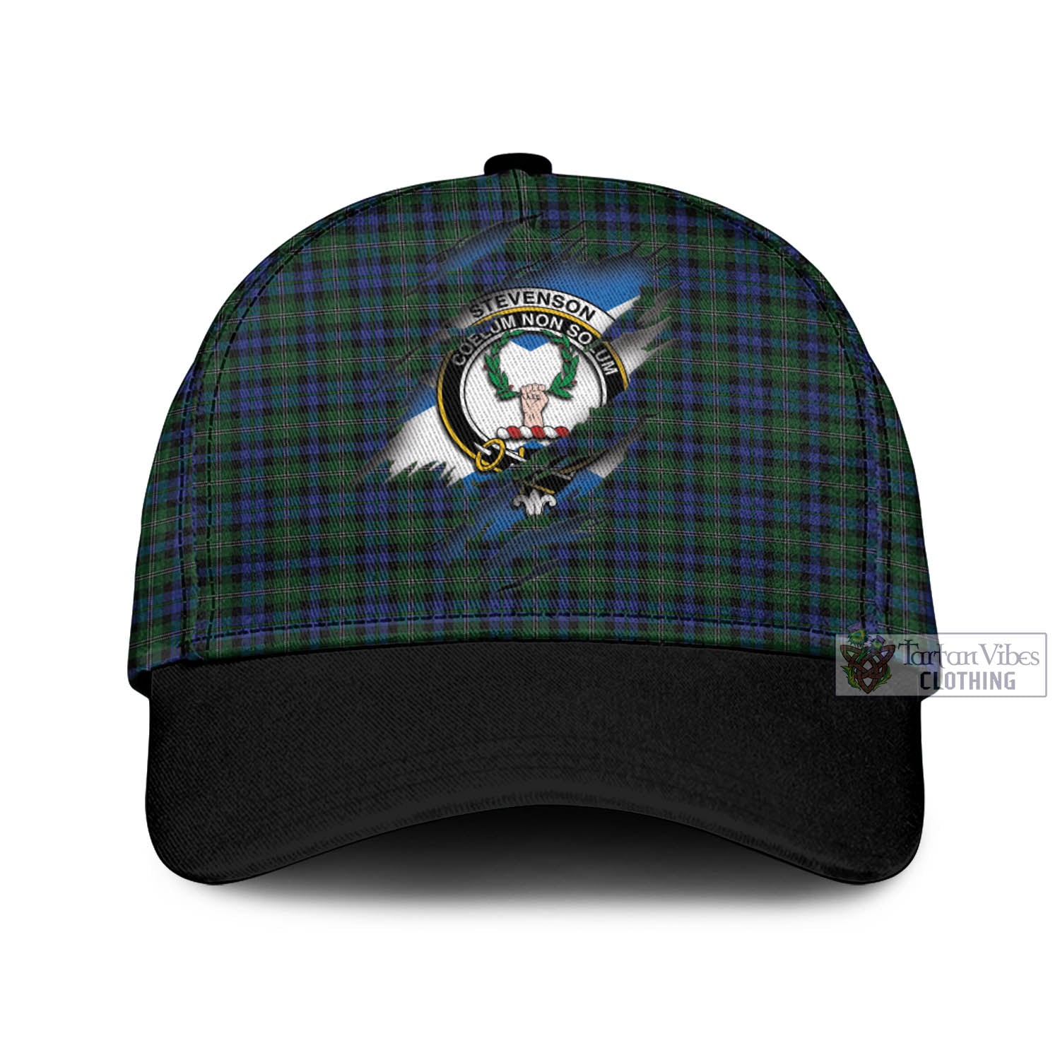 Tartan Vibes Clothing Stevenson Hunting Tartan Classic Cap with Family Crest In Me Style