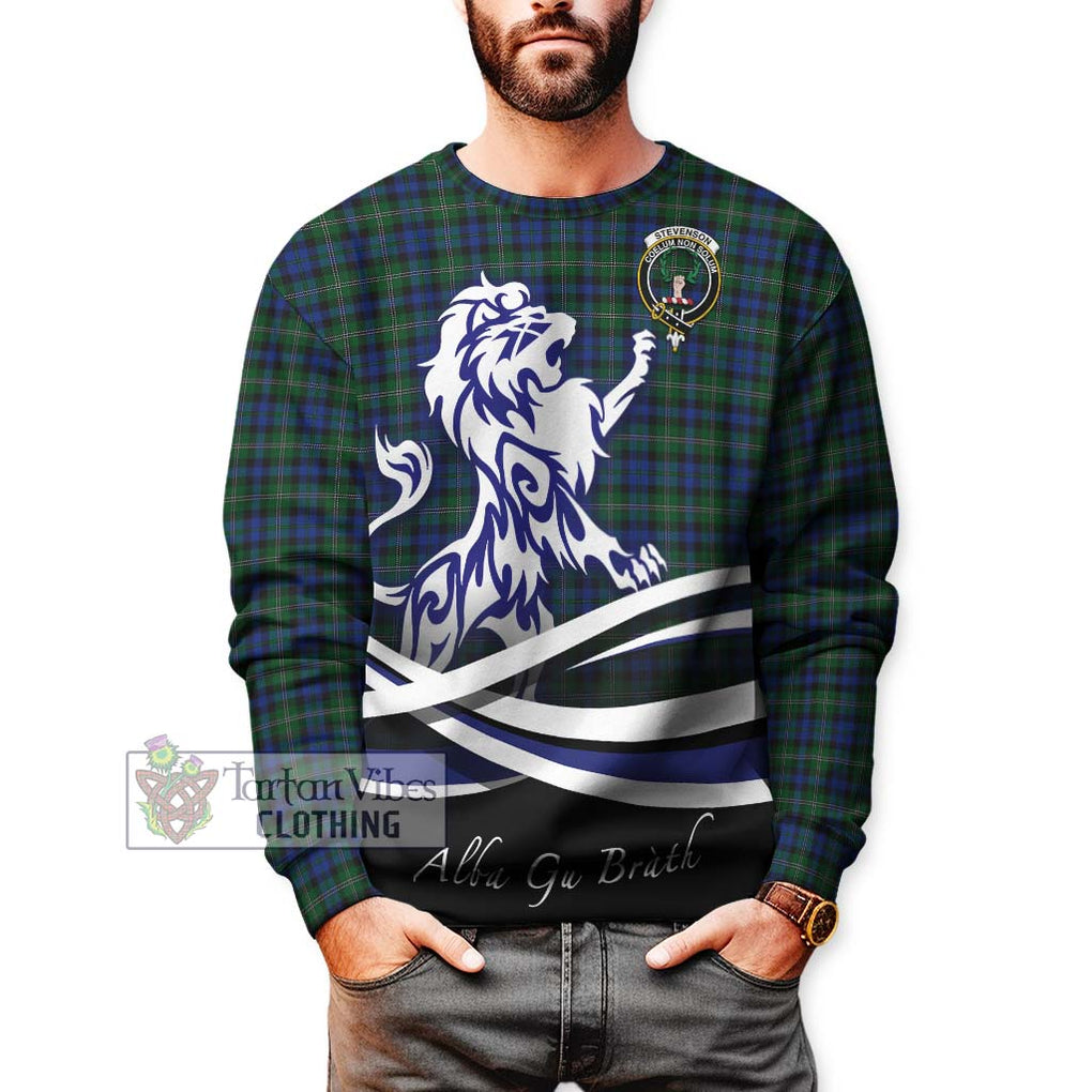 Stevenson Hunting Tartan Sweatshirt with Alba Gu Brath Regal Lion Emblem Unisex - Tartanvibesclothing Shop