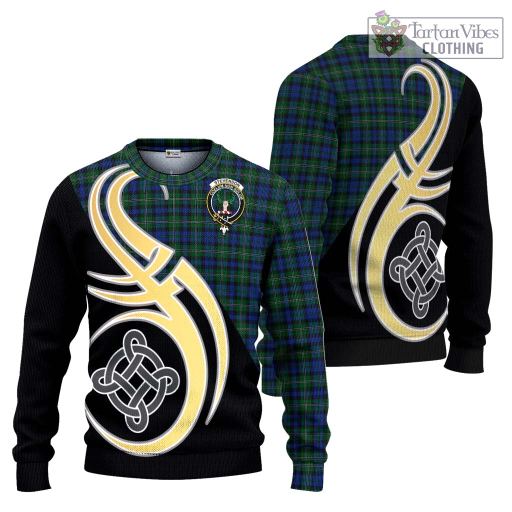Stevenson Hunting Tartan Knitted Sweater with Family Crest and Celtic Symbol Style Unisex - Tartan Vibes Clothing