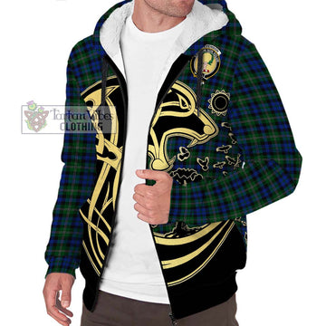 Stevenson Hunting Tartan Sherpa Hoodie with Family Crest Celtic Wolf Style Unisex S - Tartan Vibes Clothing