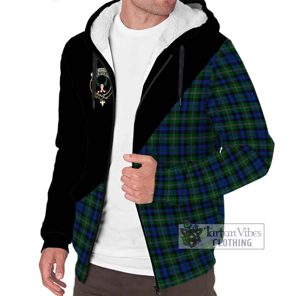 Stevenson Hunting Tartan Sherpa Hoodie with Family Crest and Military Logo Style Unisex S - Tartanvibesclothing Shop