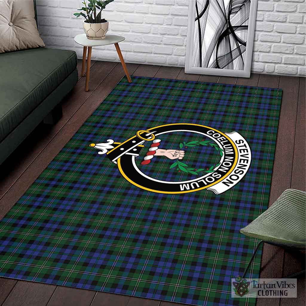 Tartan Vibes Clothing Stevenson Hunting Tartan Area Rug with Family Crest