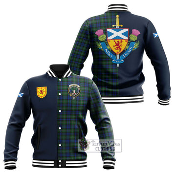Tartan Vibes Clothing Stevenson Hunting Tartan Baseball Jacket with Scottish Lion Royal Arm Half Style