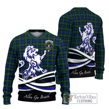 Stevenson Hunting Tartan Knitted Sweater with Alba Gu Brath Regal Lion Emblem Unisex - Tartanvibesclothing Shop