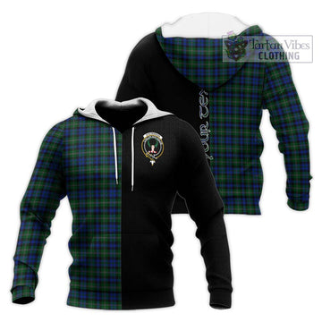 Stevenson Hunting Tartan Knitted Hoodie with Family Crest and Half Of Me Style Unisex Knitted Pullover Hoodie - Tartanvibesclothing Shop