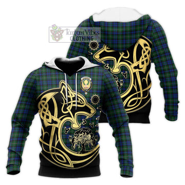 Stevenson Hunting Tartan Knitted Hoodie with Family Crest Celtic Wolf Style Unisex Knitted Pullover Hoodie - Tartan Vibes Clothing