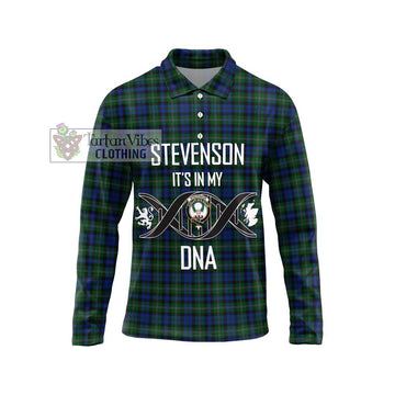 Stevenson Hunting Tartan Long Sleeve Polo Shirt with Family Crest DNA In Me Style Unisex - Tartanvibesclothing Shop