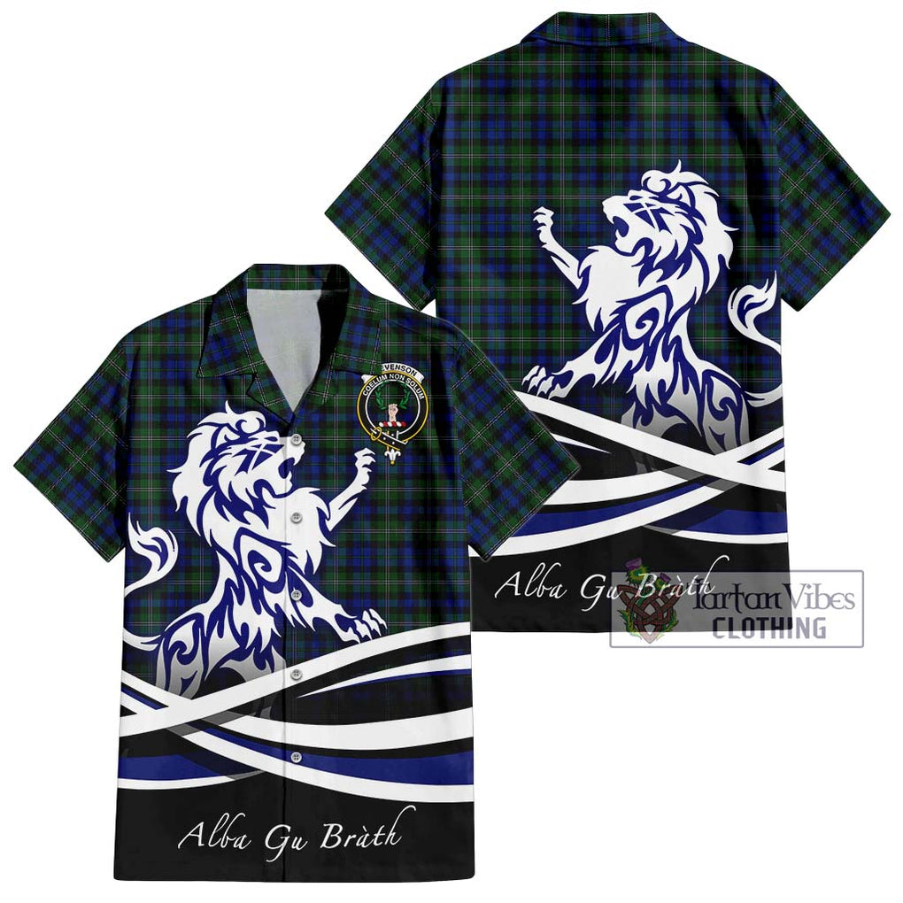 Stevenson Hunting Tartan Short Sleeve Button Shirt with Alba Gu Brath Regal Lion Emblem Kid - Tartanvibesclothing Shop