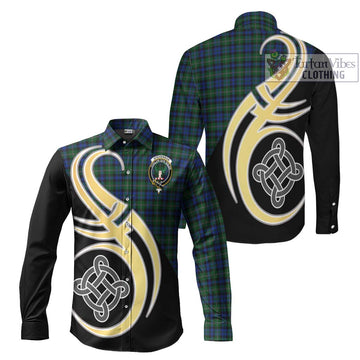 Stevenson Hunting Tartan Long Sleeve Button Shirt with Family Crest and Celtic Symbol Style Men's Shirt S - Tartan Vibes Clothing