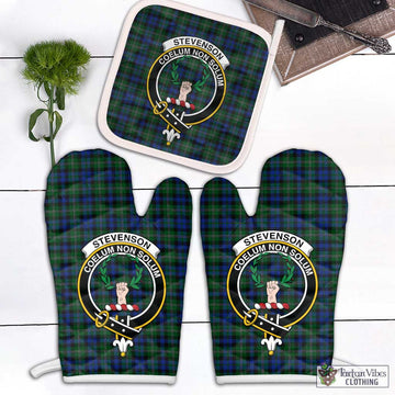 Stevenson Hunting Tartan Combo Oven Mitt & Pot-Holder with Family Crest Combo 1 Oven Mitt & 1 Pot-Holder White - Tartan Vibes Clothing