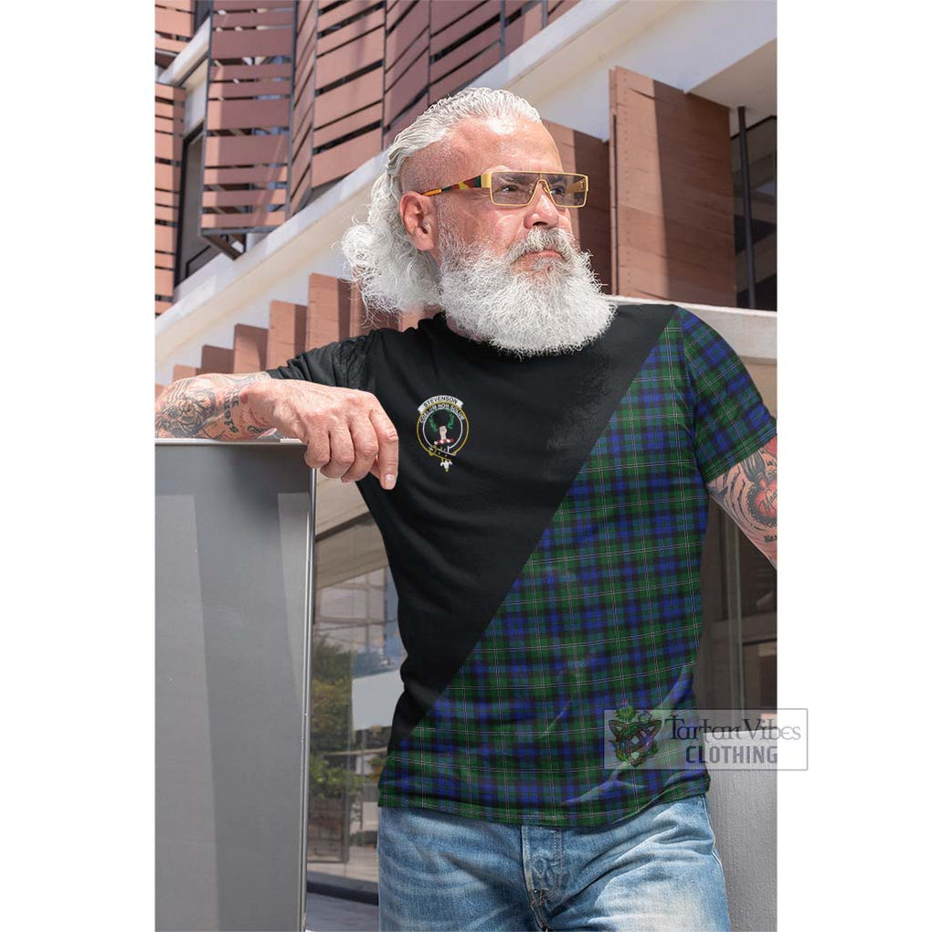 Tartan Vibes Clothing Stevenson Hunting Tartan Cotton T-shirt with Family Crest and Military Logo Style