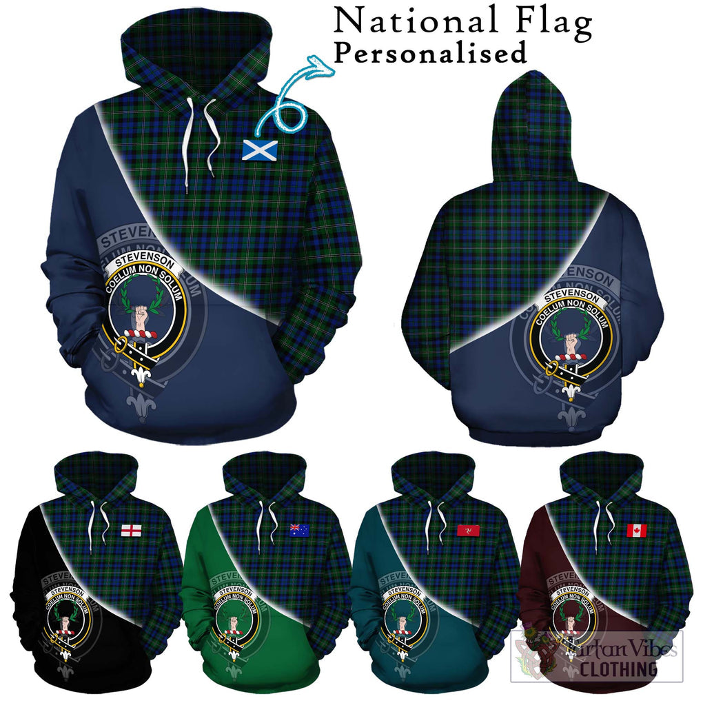 Stevenson Hunting Tartan Hoodie with Personalised National Flag and Family Crest Half Style Zip Hoodie - Tartanvibesclothing Shop
