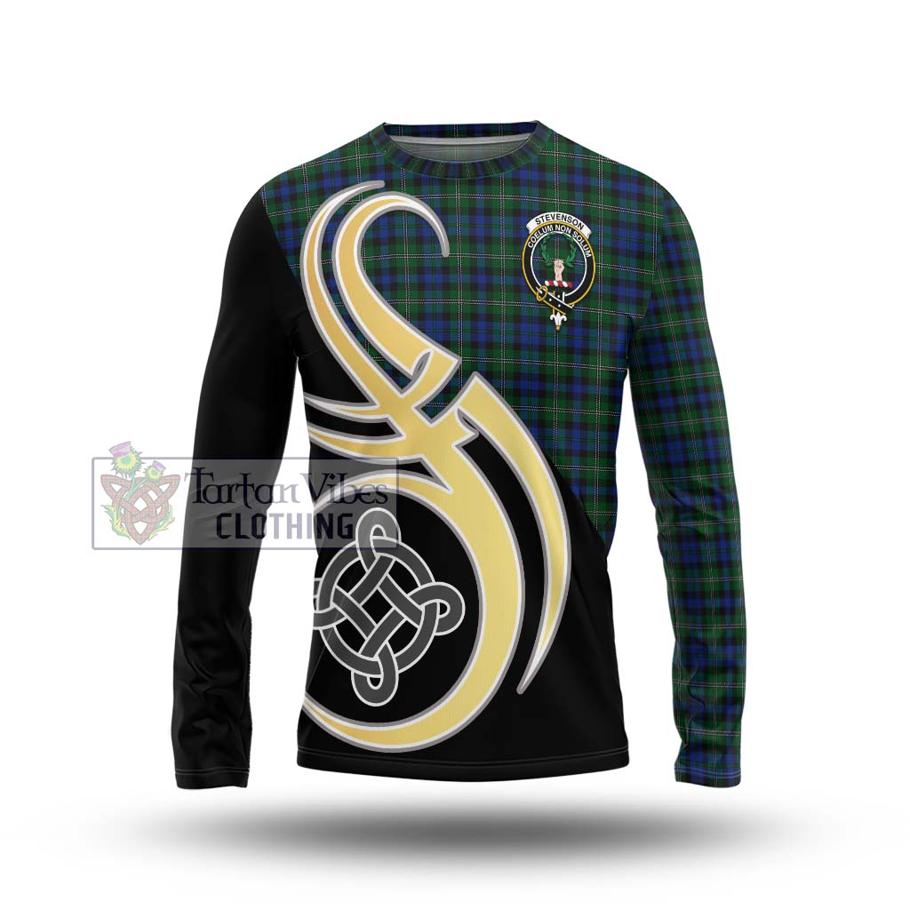 Stevenson Hunting Tartan Long Sleeve T-Shirt with Family Crest and Celtic Symbol Style Unisex - Tartan Vibes Clothing