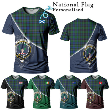 Stevenson Hunting Tartan T-Shirt with Personalised National Flag and Family Crest Half Style Kid's Shirt - Tartanvibesclothing Shop