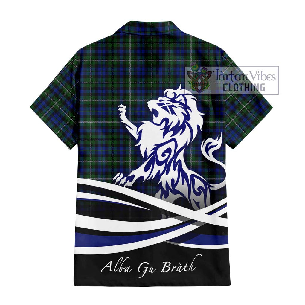 Stevenson Hunting Tartan Short Sleeve Button Shirt with Alba Gu Brath Regal Lion Emblem - Tartanvibesclothing Shop