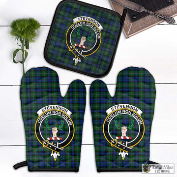 Stevenson Hunting Tartan Combo Oven Mitt & Pot-Holder with Family Crest Combo 1 Oven Mitt & 1 Pot-Holder Black - Tartan Vibes Clothing