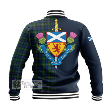Tartan Vibes Clothing Stevenson Hunting Tartan Baseball Jacket with Scottish Lion Royal Arm Half Style