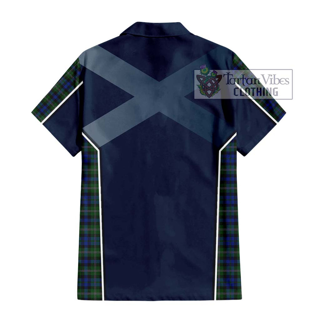Stevenson Hunting Tartan Short Sleeve Button Shirt with Family Crest and Lion Rampant Vibes Sport Style - Tartan Vibes Clothing