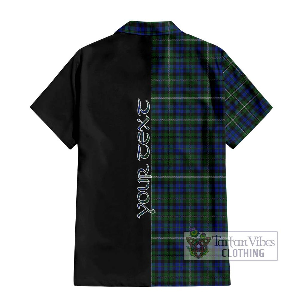 Stevenson Hunting Tartan Short Sleeve Button Shirt with Family Crest and Half Of Me Style - Tartanvibesclothing Shop