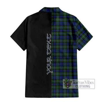 Stevenson Hunting Tartan Short Sleeve Button Shirt with Family Crest and Half Of Me Style - Tartanvibesclothing Shop