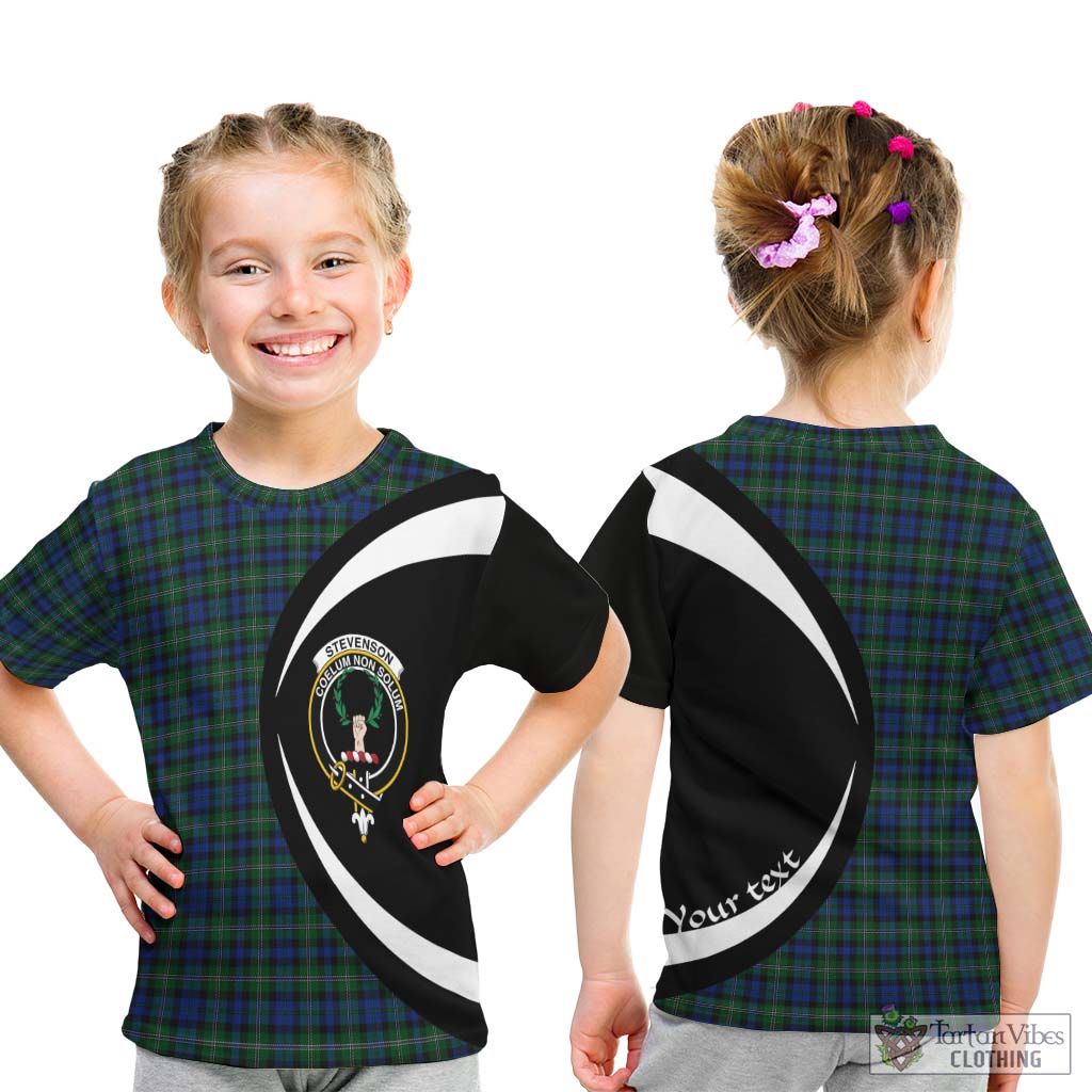 Stevenson Hunting Tartan Kid T-Shirt with Family Crest Circle Style - Tartan Vibes Clothing