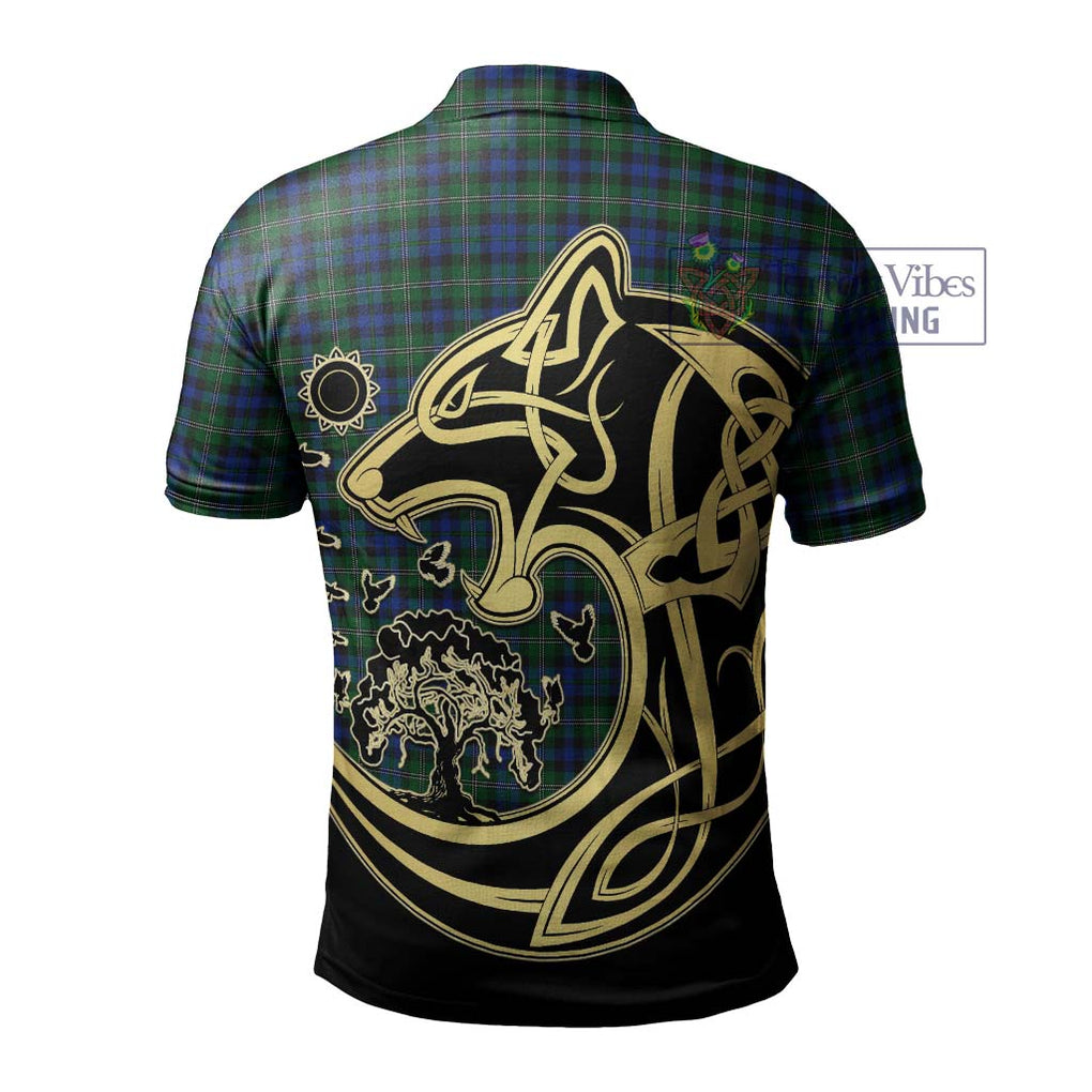 Stevenson Hunting Tartan Polo Shirt with Family Crest Celtic Wolf Style - Tartanvibesclothing Shop