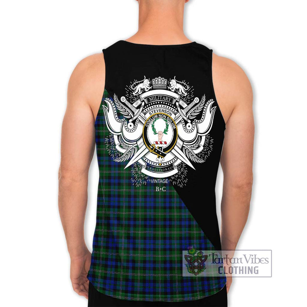 Stevenson Hunting Tartan Men's Tank Top with Family Crest and Military Logo Style - Tartanvibesclothing Shop