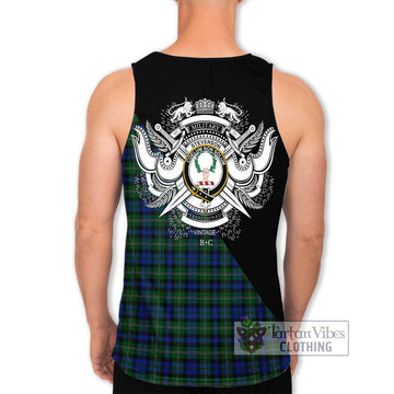 Stevenson Hunting Tartan Men's Tank Top with Family Crest and Military Logo Style - Tartanvibesclothing Shop