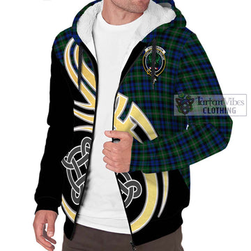 Stevenson Hunting Tartan Sherpa Hoodie with Family Crest and Celtic Symbol Style - Tartan Vibes Clothing